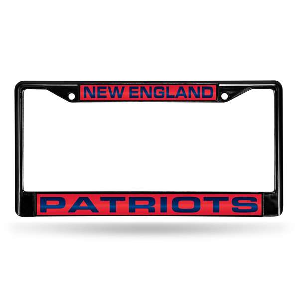 New England Patriots Black 12" x 6" Black Laser Cut Chrome Frame - Car/Truck/SUV Automobile Accessory    