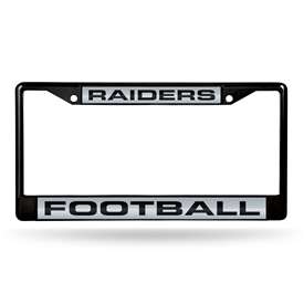 Las Vegas Raiders Black 12" x 6" Black Laser Cut Chrome Frame - Car/Truck/SUV Automobile Accessory    