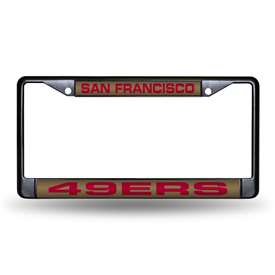 San Francisco 49ers Black 12" x 6" Black Laser Cut Chrome Frame - Car/Truck/SUV Automobile Accessory    