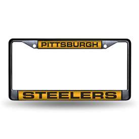 Pittsburgh Steelers Black 12" x 6" Black Laser Cut Chrome Frame - Car/Truck/SUV Automobile Accessory    