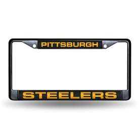 Pittsburgh Steelers Black 12" x 6" Black Laser Cut Chrome Frame - Car/Truck/SUV Automobile Accessory    