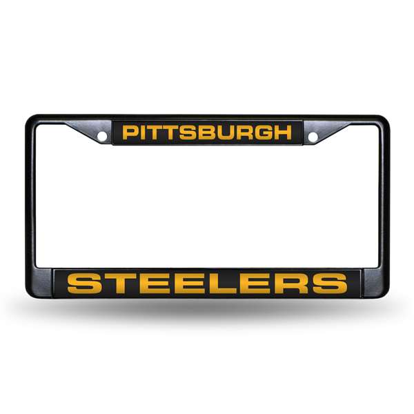 Pittsburgh Steelers Black 12" x 6" Black Laser Cut Chrome Frame - Car/Truck/SUV Automobile Accessory    