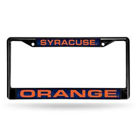 Syracuse Orange Black 12" x 6" Black Laser Cut Chrome Frame - Car/Truck/SUV Automobile Accessory    