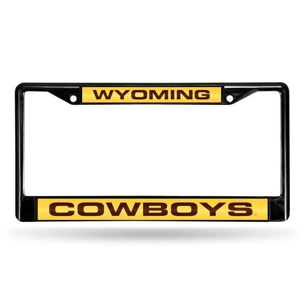 Wyoming Cowboys Black 12" x 6" Black Laser Cut Chrome Frame - Car/Truck/SUV Automobile Accessory    