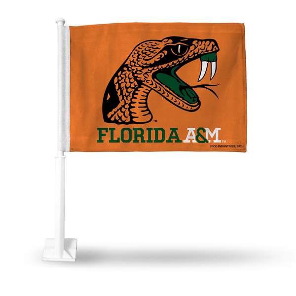 Florida A&M Rattlers - FAMU Orange Double Sided Car Flag -  16" x 19" - Strong Pole that Hooks Onto Car/Truck/Automobile    