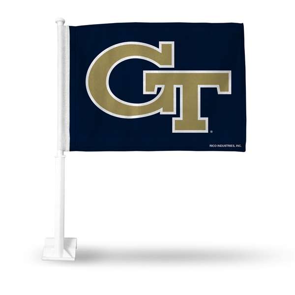 Georgia Tech Yellow Jackets - GT Standard Double Sided Car Flag -  16" x 19" - Strong Pole that Hooks Onto Car/Truck/Automobile    