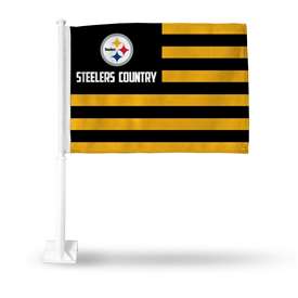 Pittsburgh Steelers Country Double Sided Car Flag -  16" x 19" - Strong Pole that Hooks Onto Car/Truck/Automobile    