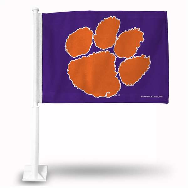 Clemson Tigers Purple Double Sided Car Flag -  16" x 19" - Strong Pole that Hooks Onto Car/Truck/Automobile    