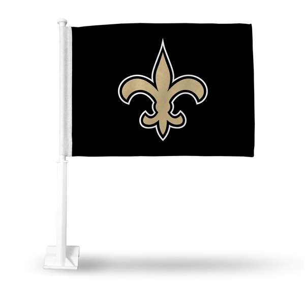 New Orleans Saints Black Double Sided Car Flag -  16" x 19" - Strong Pole that Hooks Onto Car/Truck/Automobile    