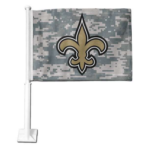 New Orleans Saints Mossy Oak Double Sided Car Flag -  16" x 19" - Strong Pole that Hooks Onto Car/Truck/Automobile    