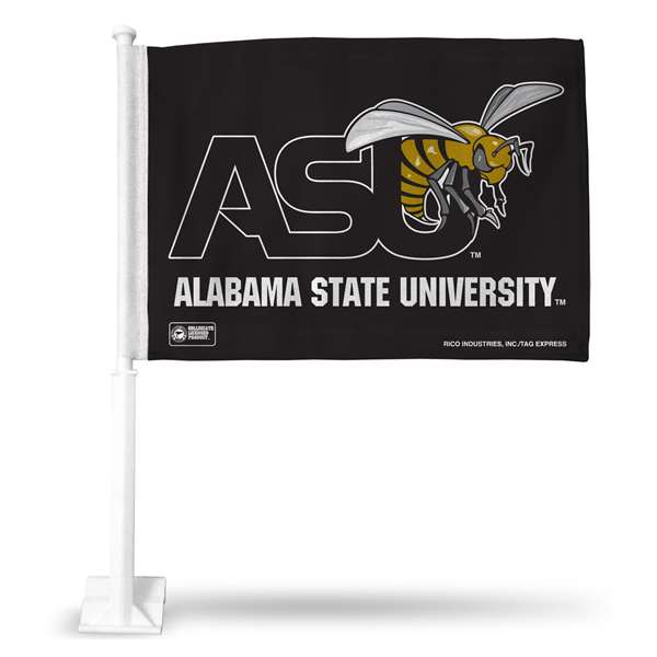 Alabama State Hornets BLACK Double Sided Car Flag -  16" x 19" - Strong Pole that Hooks Onto Car/Truck/Automobile    