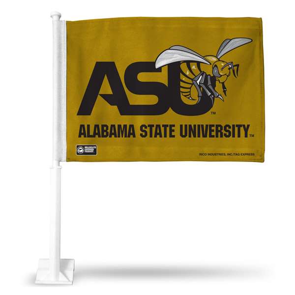 Alabama State Hornets GOLD Double Sided Car Flag -  16" x 19" - Strong Pole that Hooks Onto Car/Truck/Automobile    