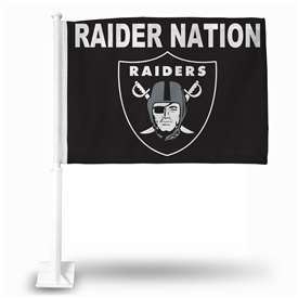 Las Vegas Raiders Raidernation Double Sided Car Flag -  16" x 19" - Strong Pole that Hooks Onto Car/Truck/Automobile    