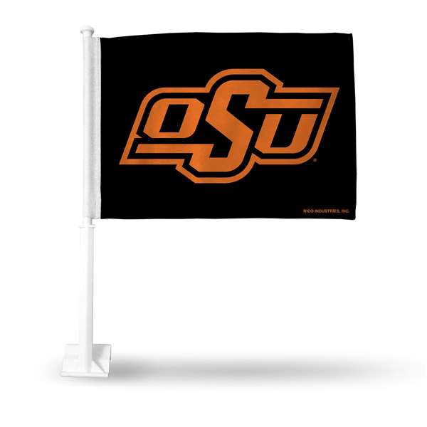 Oklahoma State Cowboys Black Double Sided Car Flag -  16" x 19" - Strong Pole that Hooks Onto Car/Truck/Automobile    