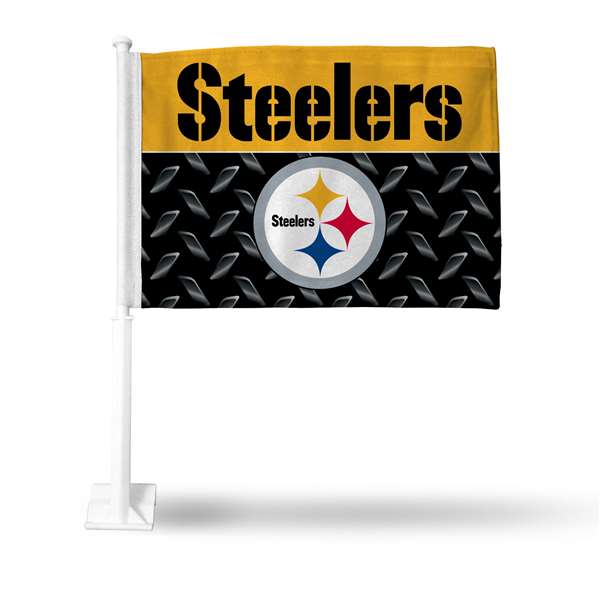 Pittsburgh Steelers Black Double Sided Car Flag -  16" x 19" - Strong Pole that Hooks Onto Car/Truck/Automobile    