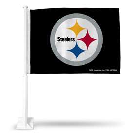 Pittsburgh Steelers BLACK Double Sided Car Flag -  16" x 19" - Strong Pole that Hooks Onto Car/Truck/Automobile    