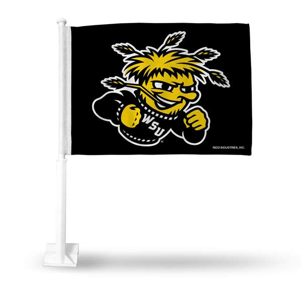 Wichita State Shockers Standard Double Sided Car Flag -  16" x 19" - Strong Pole that Hooks Onto Car/Truck/Automobile    