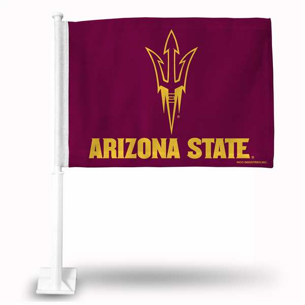Arizona State Sun Devils - ASU Standard Maroon Double Sided Car Flag -  16" x 19" - Strong Pole that Hooks Onto Car/Truck/Automobile    