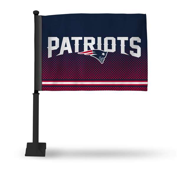 New England Patriots Black Pole Double Sided Car Flag with Black Pole -  16" x 19" - Strong Pole that Hooks Onto Car/Truck/Automobile    