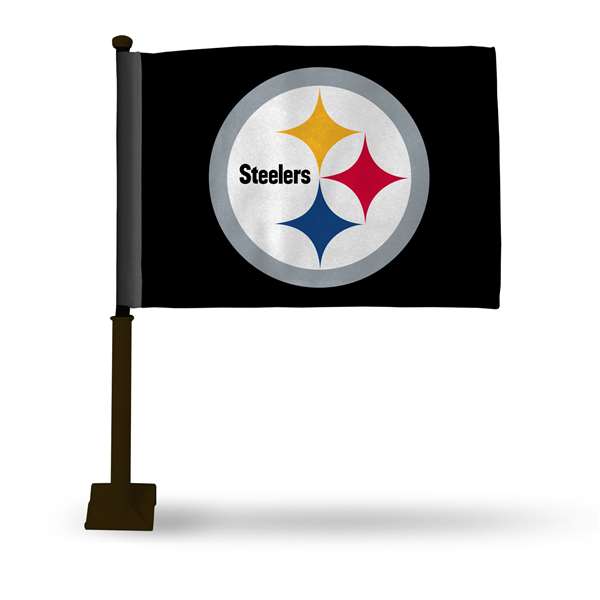 Pittsburgh Steelers Alternate Double Sided Car Flag with Black Pole -  16" x 19" - Strong Pole that Hooks Onto Car/Truck/Automobile    