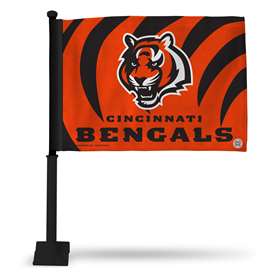 Cincinnati Bengals Black Pole Double Sided Car Flag with Black Pole -  16" x 19" - Strong Pole that Hooks Onto Car/Truck/Automobile    