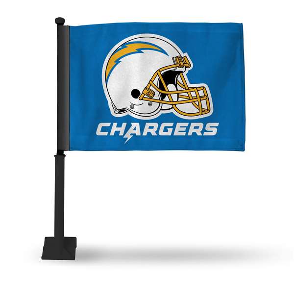 Los Angeles Chargers Black Pole Double Sided Car Flag with Black Pole -  16" x 19" - Strong Pole that Hooks Onto Car/Truck/Automobile    