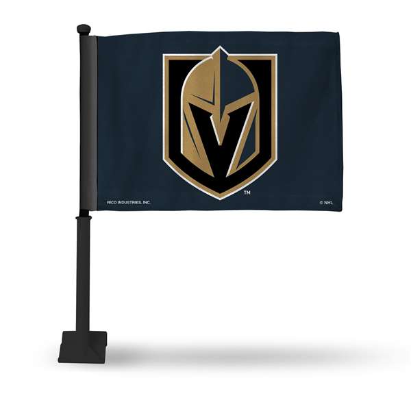 Vegas Golden Knights Black Pole Double Sided Car Flag with Black Pole -  16" x 19" - Strong Pole that Hooks Onto Car/Truck/Automobile    