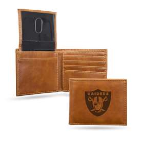 Las Vegas Raiders Brown Laser Engraved Bill-fold Wallet - Slim Design - Great Gift    