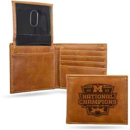 Michigan Wolverines 2023-24 CFP National Champions Brown Laser Engraved Billfold Wallet  