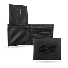 Oklahoma State Cowboys Black Laser Engraved Bill-fold Wallet - Slim Design - Great Gift    