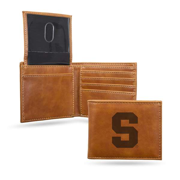 Syracuse Orange Brown Laser Engraved Bill-fold Wallet - Slim Design - Great Gift    