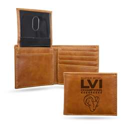 Los Angeles Rams Super Bowl LVI Champions Laser Engraved Billfold Pocket Wallet - Brown 