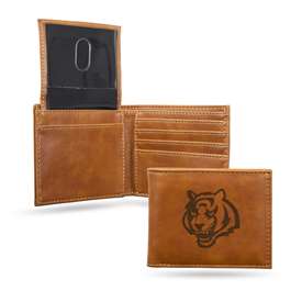 Cincinnati Bengals Brown Laser Engraved Bill-fold Wallet - Slim Design - Great Gift    