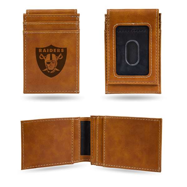 Las Vegas Raiders Brown Laser Engraved Front Pocket Wallet - Compact/Comfortable/Slim    