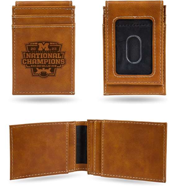 Michigan Wolverines 2023-24 CFP National Champions Brown Laser Engraved Front Pocket Wallet  