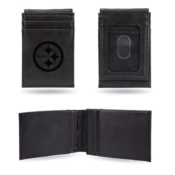Pittsburgh Steelers Black Laser Engraved Front Pocket Wallet - Compact/Comfortable/Slim    