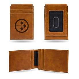 Pittsburgh Steelers Brown Laser Engraved Front Pocket Wallet - Compact/Comfortable/Slim    