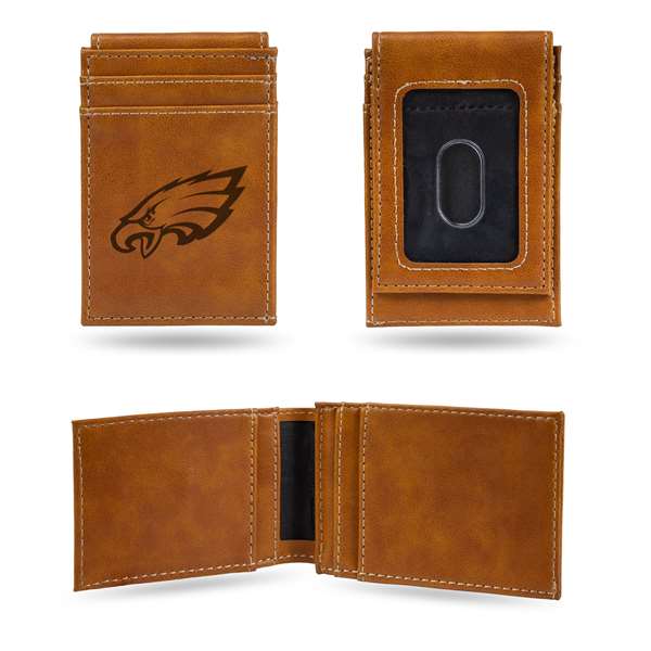 Philadelphia Eagles Brown Laser Engraved Front Pocket Wallet - Compact/Comfortable/Slim    