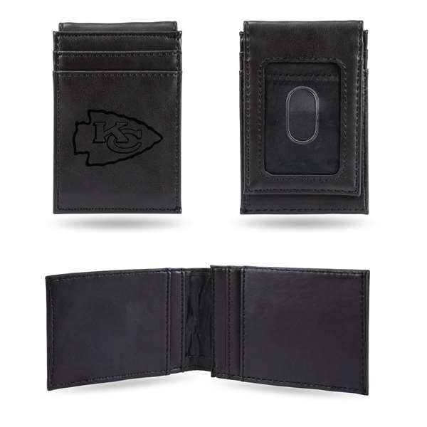 Kansas City Chiefs Black Laser Engraved Front Pocket Wallet - Compact/Comfortable/Slim    