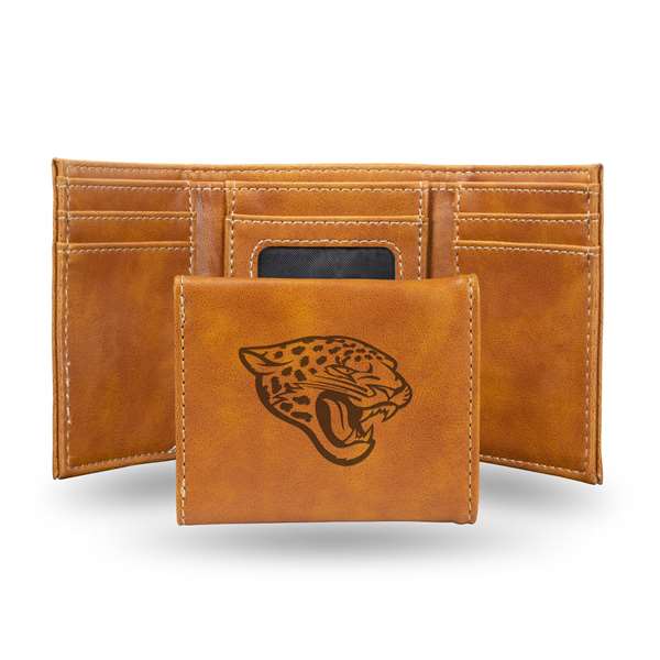 Jacksonville Jaguars Brown Laser Engraved Tri-Fold Wallet - Men's Accessory    