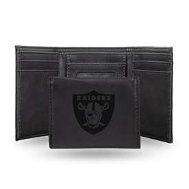 Las Vegas Raiders Black Laser Engraved Tri-Fold Wallet - Men's Accessory    