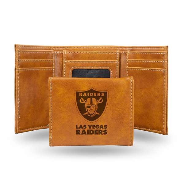 Las Vegas Raiders Brown Laser Engraved Tri-Fold Wallet - Men's Accessory    