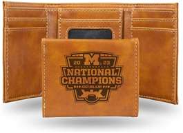 Michigan Wolverines 2023-24 CFP National Champions Brown Laser Engraved Trifold Wallet  