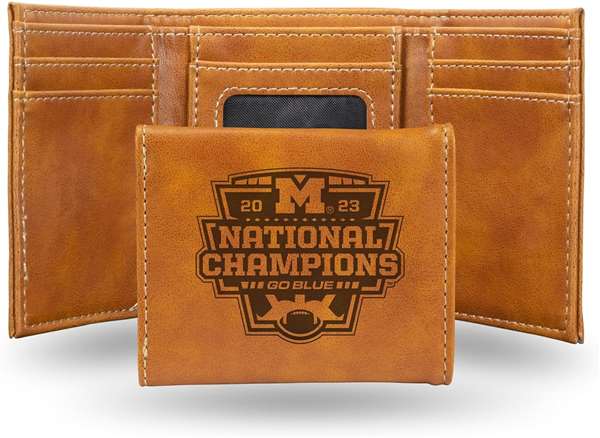 Michigan Wolverines 2023-24 CFP National Champions Brown Laser Engraved Trifold Wallet  