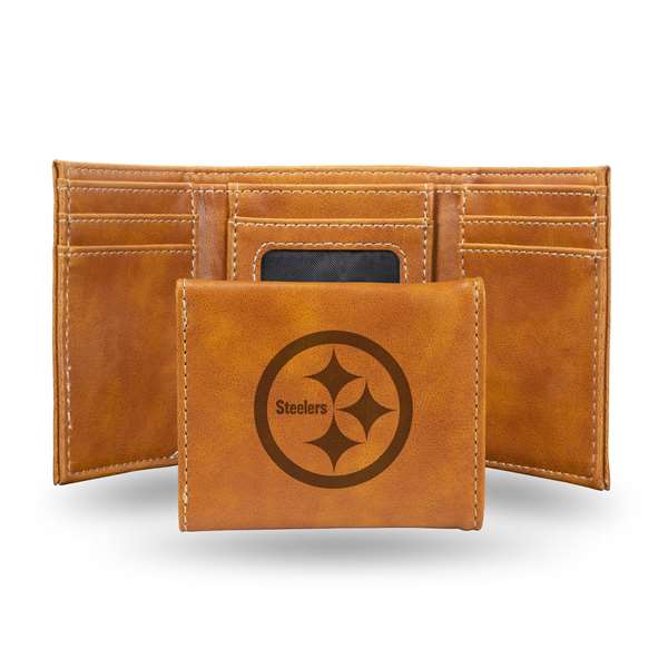 Pittsburgh Steelers Brown Laser Engraved Tri-Fold Wallet - Men's Accessory    