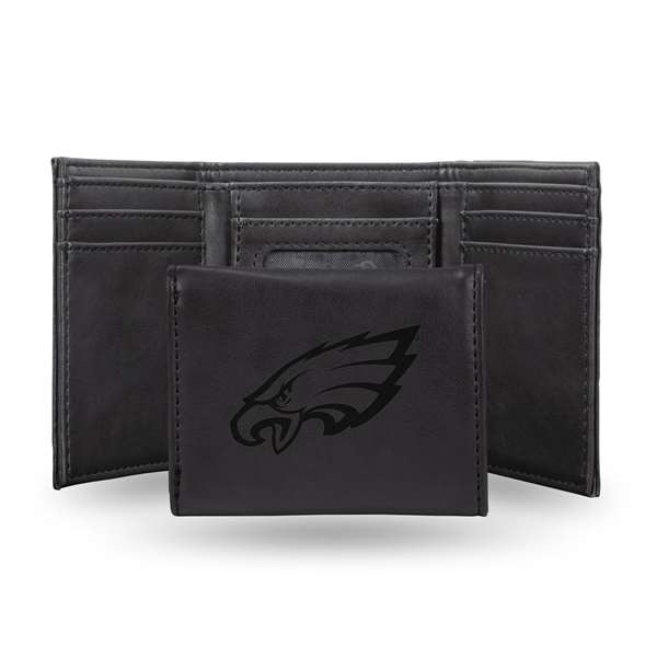 Philadelphia Eagles Black Laser Engraved Tri-Fold Wallet - Men's Accessory    