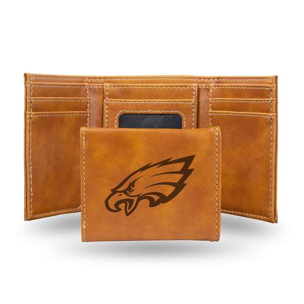 Philadelphia Eagles Brown Laser Engraved Tri-Fold Wallet - Men's Accessory    