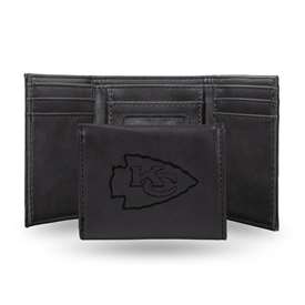 Kansas City Chiefs Black Laser Engraved Tri-Fold Wallet - Men's Accessory    