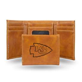 Kansas City Chiefs Brown Laser Engraved Tri-Fold Wallet - Men's Accessory    