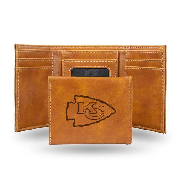 Kansas City Chiefs Brown Laser Engraved Tri-Fold Wallet - Men's Accessory    